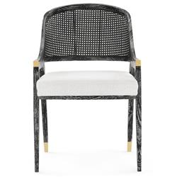 Edward Coastal White Linen Upholstered Black Mahogany Dining Arm Chair
