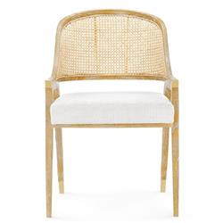 Edward Coastal White Upholstered Linen Mahogany Dining Arm Chair
