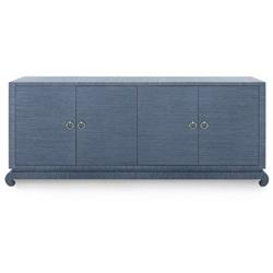 Meredith Modern Classic Blue Grasscloth Wood Media Cabinet