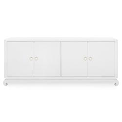 Meredith Modern Classic White Grasscloth Wood Media Cabinet