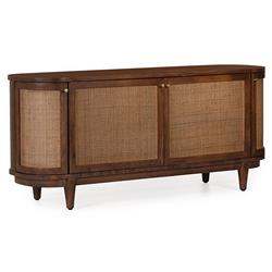 Daphne Mid Century Dark Acacia Wood Woven Cane Rattan 4 Door Media Cabinet - 68&quot;W