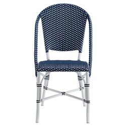 Gene Coastal Beach Navy Blue Faux Rattan White Aluminum Frame Outdoor Dining Chair