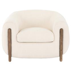 Riley Mid Century Cream Performance Brown Wood Barrel Chair