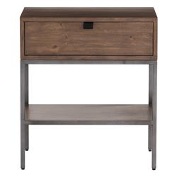 Theodore Industrial Loft Brown Wood Grey Iron Leather Pulls 1 Drawer Nightstand