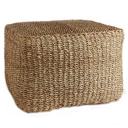 Zuri Coastal Beach Brown Woven Rattan Square Ottoman