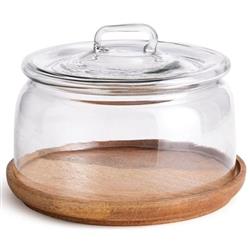 Adrian Rustic Lodge Glass Cloche Wood Tray