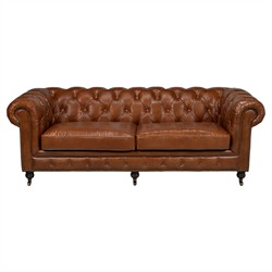 Savannah Rustic Lodge Vintage Brown Leather Nailhead Trim Tufted Sofa