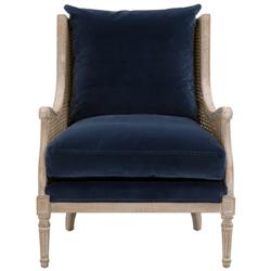 Beau French Country Blue Velvet Grey Birch Wood Wing Chair