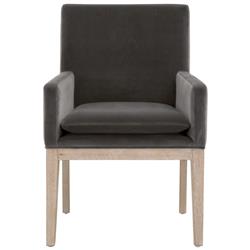 Danielle Modern Classic Grey Velvet Oak Wood Dining Arm Chair