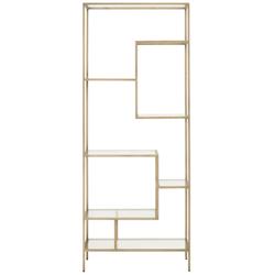 Ava Modern Classic Clear Tempered Glass Shelves Gold Brass Bookcase