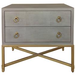 Simon Modern Classic Grey Shagreen Resin Brushed Gold Metal 2 Drawer Nightstand