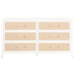 Steven Coastal Beach Natural Rattan White Wood Frame 6 Drawer Dresser