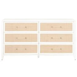 pisarro nights beaded dress petite Coastal Beach Sand Raffia Wrapped Wood 6 Drawer Curved Double Dresser   SLATE CUSTOM