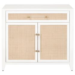 Steven Coastal Beach Matte White Natural Rattan Media Cabinet