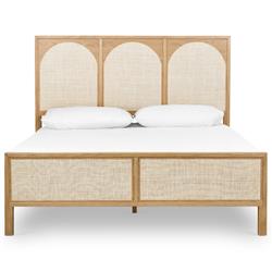 Allie Coastal Light Brown Oak Wood Natural Woven Cane Classic Bed - Queen