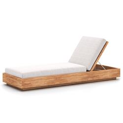 Kisha Rustic Lodge Silver Upholstered Linen Natural Teak Wood Outdoor Chaise