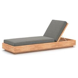 Kisha Modern Classic Black Upholstered Linen Natural Teak Wood Outdoor Chaise