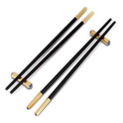 L&#39;Objet Zen Modern Black Wood Gold Edge Chopsticks and Rests - Set of 2 Pairs