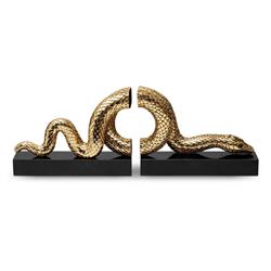 L&#39;Objet Snake Hollywood Regency Gold Plated Marble Base 2 Piece Bookend Set