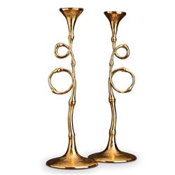 L&#39;Objet Evoca Hollywood Regency Gold Plated Metal Candlesticks - Set of 2