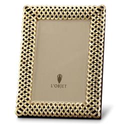 L'Objet Braid Hollywood Regency Gold Plated Beveled Glass Photo Frame - 4x6