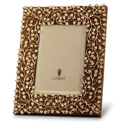 L'Objet Lorel Hollywood Regency Gold Plated Brown Suede Photo Frame - 4x6