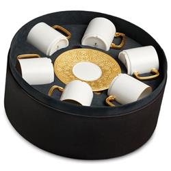 L'Objet Han Modern White Porcelain Gold Accent Espresso Cup and Saucer - Set of 6|