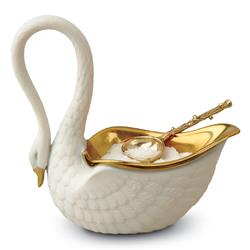 L&#39;Objet Swan Modern Classic White Porcelain Gold Accent Salt Cellar