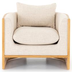 Jun Modern Cream Performance Upholstered Cushion Brown Wood Cane Arm Chair