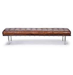 Vintage Mid Century Tufted Brown Leather Bench