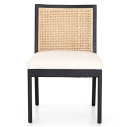 Annette Modern Classic Black Cane Wood Frame White Performance Dining Side Chair