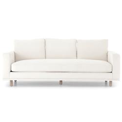 Mon Modern Classic White Upholstered Performance Natural Wood Sofa - 87"W