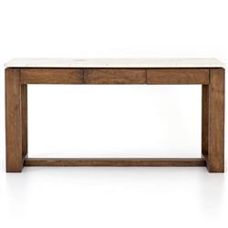 Tony Modern White Marble Tabletop Brown Acacia Wood 6 Drawer Kitchen Island