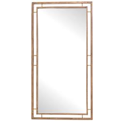 Belle Rustic Lodge Brass Acacia Wood Floor Mirror