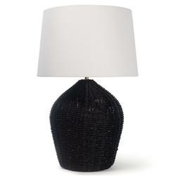 Georgian Black Woven Rattan Bedside Table Lamp