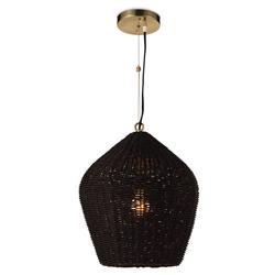 Georgian Black Woven Rattan Single Pendant