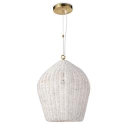 Georgian White Woven Rattan Single Pendant