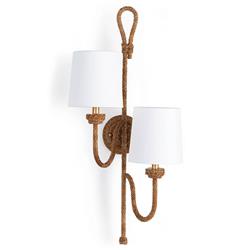 Bimini Rattan White Linen Shade Double Armed Sconce