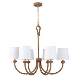 Bimini Rattan White Linen Shade Chandelier - Small