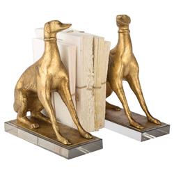 Norman Regency Antique Gold Leaf Resin Crystal Base Dog Bookends