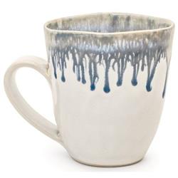Simon Pearce Burlington Modern Blue Drip Edges White Stoneware Coffee Mug