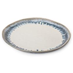 Simon Pearce Burlington Modern Blue Drip Edges White Stoneware Dinner Plate