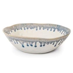 Simon Pearce Burlington Modern Blue Drip Edges White Stoneware Pasta Bowl