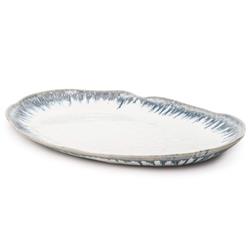 Simon Pearce Burlington Modern Blue Drip Edges White Oval Platter