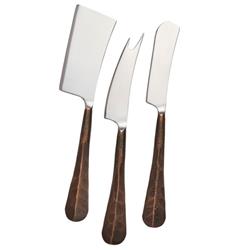 Simon Pearce Woodbury Modern Brown Handle Stainless Steel Cheese Knife Set