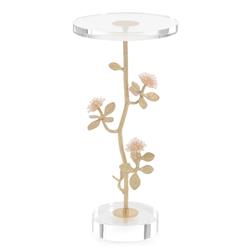 John-Richard Quartz Hollywood Regency Crystal Top Antique Gold Metal Side Table