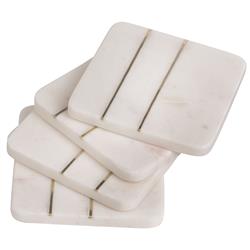 Erin Modern Classic White Marble Brass Inlay Square Coasters - Set of 4