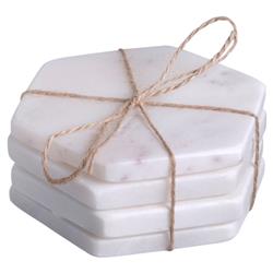 Erin Modern Classic White Marble Hexagonal Coasters - Set of 4