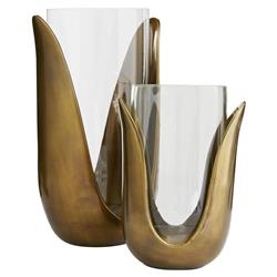 Sonia Modern Classic Antique Brass Glass Vases - Set of 2