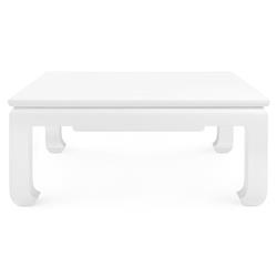 Bethany Vanilla Lacquered Linen Chow Feet Square Coffee Table